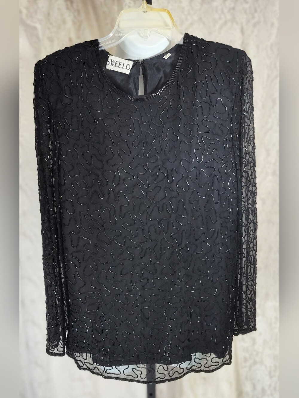 Sweelo Black Beaded Long-Sleeve Top